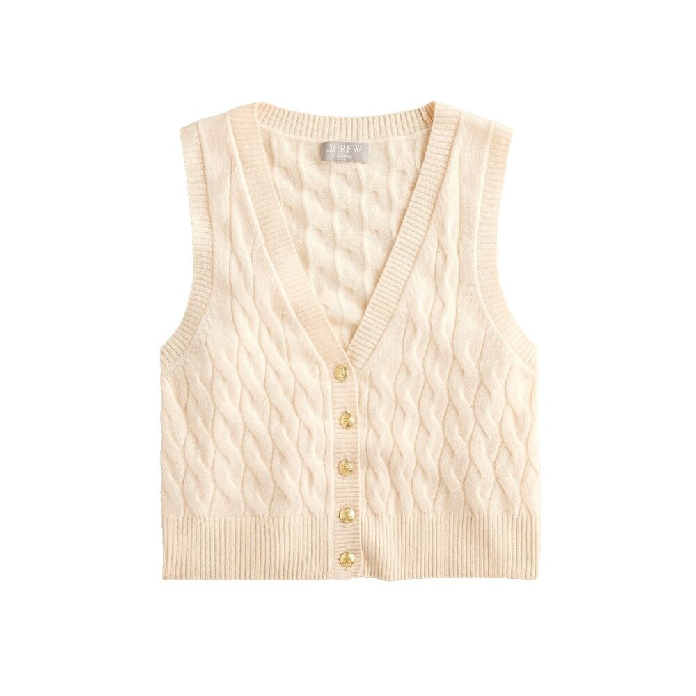 NWT J.Crew Cashmere Cropped Cable-Knit Sweater-Vest in Buttercream XS